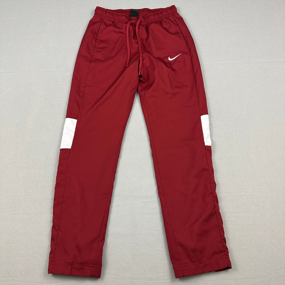 Nike Pants Men Small Red Solid Snap Button Leg Big Swoosh Basketball Warm Ups S